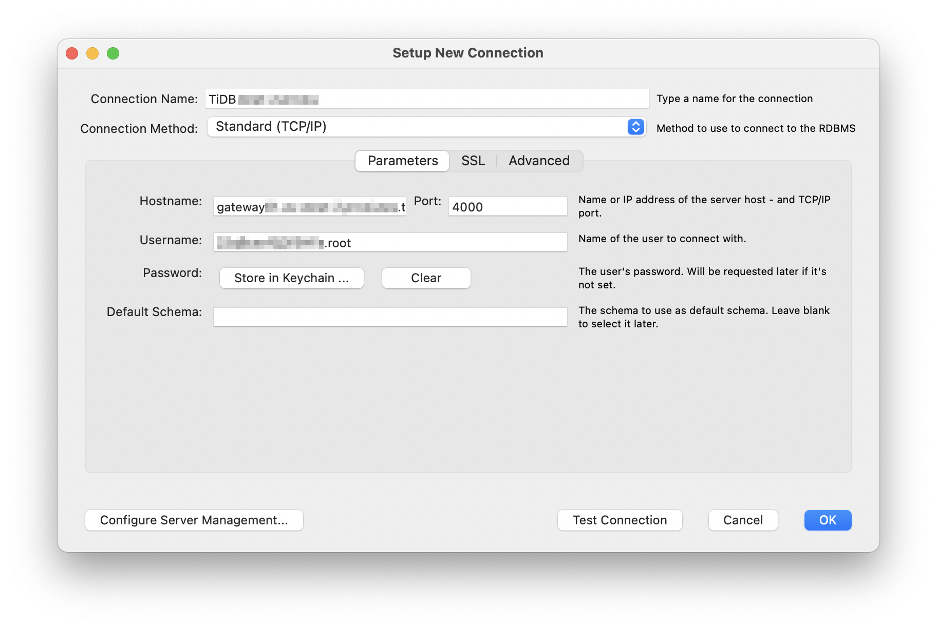 MySQL Workbench: configure connection settings for TiDB Cloud Starter