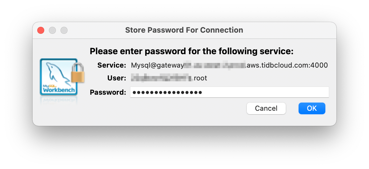 MySQL Workbench: store the password of TiDB Cloud Starter in keychain