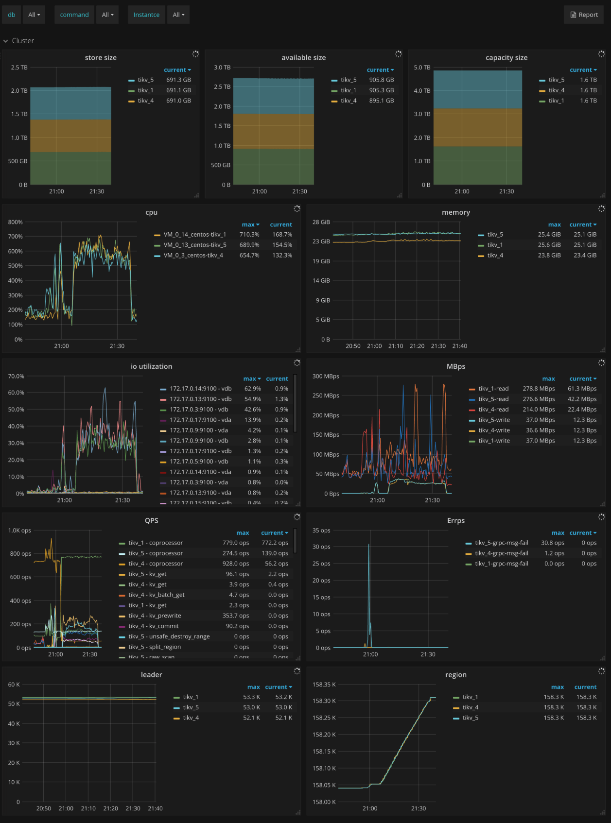 TiKV Dashboard - Cluster metrics